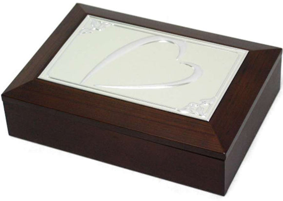 Trinket/Photo Box - Wood w/Silver Heart Detail