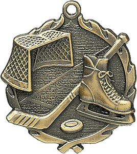 Hockey Sculptured Medal 2.5" - Gold w/ Silver Back