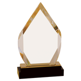 Acrylic Diamond Gold Fusion Impress Award 8" w/Black Glass Base