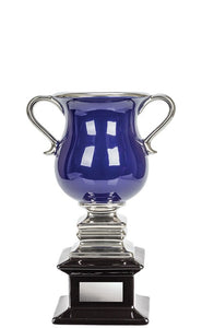 Blue Ceramic Cup with Silver Handles - 8"