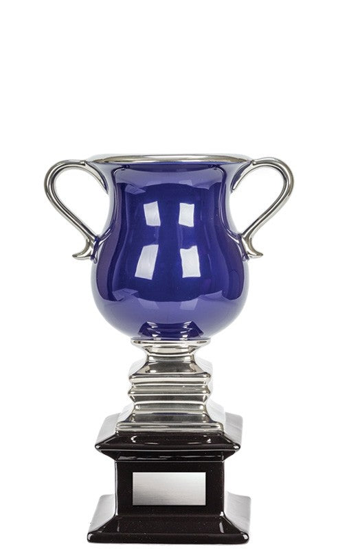 Blue Ceramic Cup with Silver Handles - 8