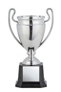 Euro Cup w/Tall Thin Handles black base - 8.5" Silver