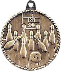 Bowling High Relief Medal  2"- Ant. Gold