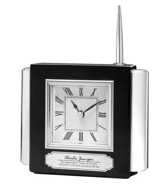 Clock/Pen Set - Black w/Metal Trim 4.5