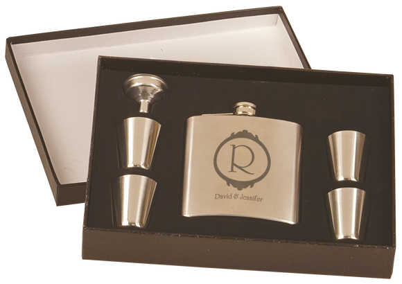 6oz Flask Gift Set - Stainless Steel - 6 piece.