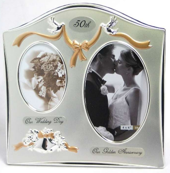 50th Anniversary Frame - Silver with Gold Ribbon.