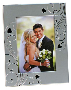 Frame - 2-Tone Silver with Swirls/Crystals/Hearts.