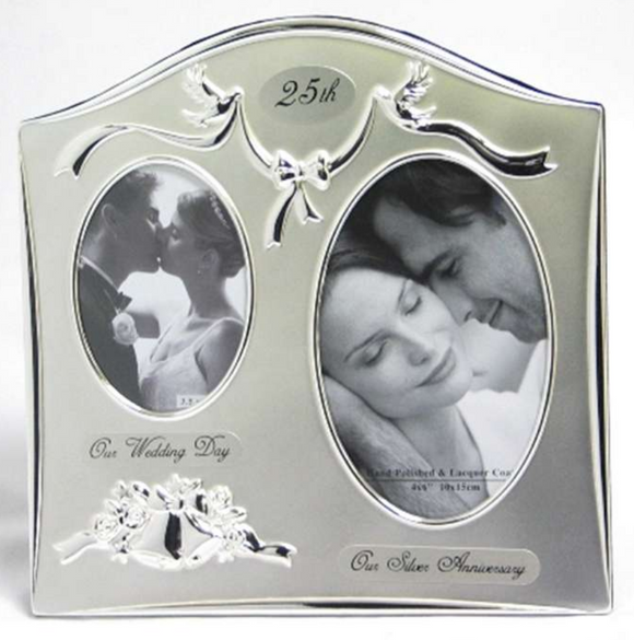 25th Anniversary Frame - Silver with Silver Ribbon.