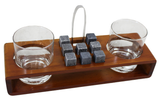 Whisky Set - 2 Glasses Stones Tongs Wood Tray