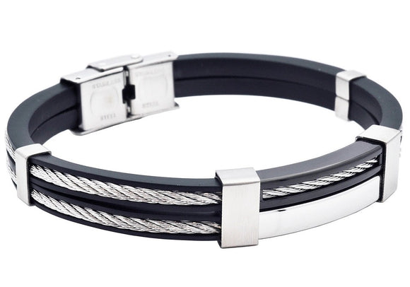 Blackjack Bracelet - Black Silicone with Stainless Steel Wire.