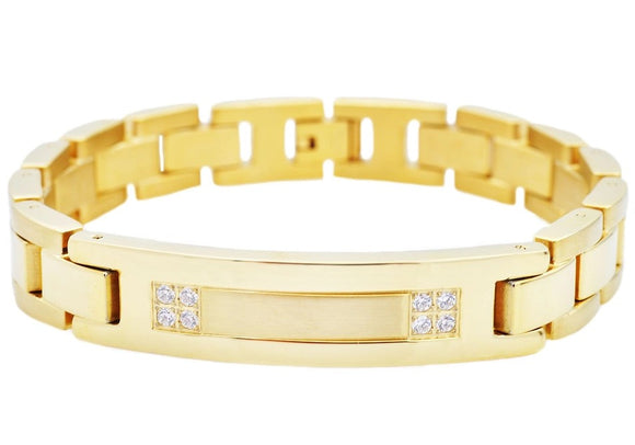 Blackjack ID Bracelet - Gold with CZ Accents.