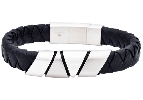 Blackjack Bracelet - Leather with Stainless Steel Band.