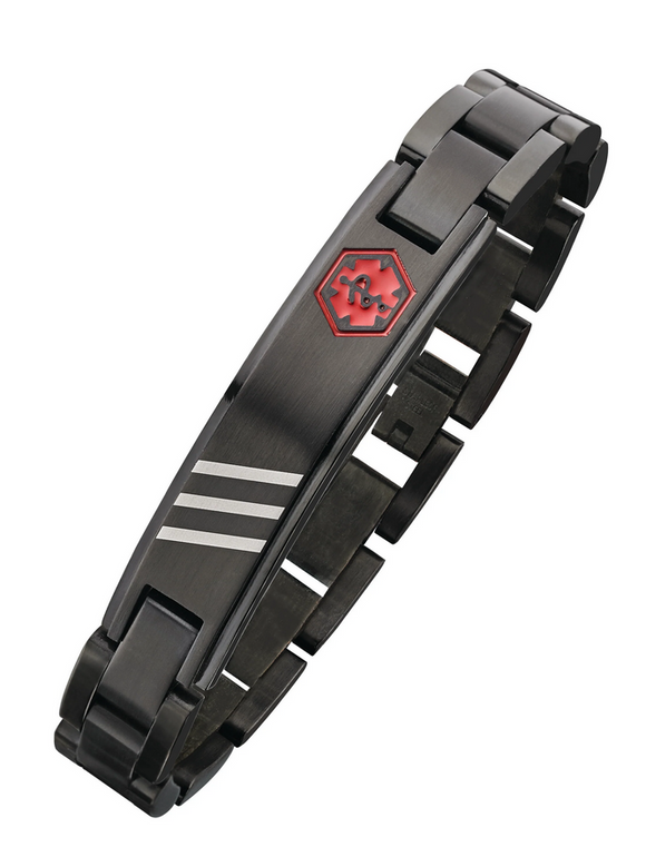 Alpine Medical Alert Bracelet - 2-Tone Stripes - Black Stainless Steel