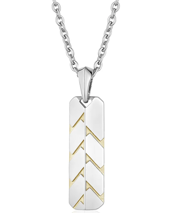 ARZ Gold/Steel 2-Tone Bar Pendant w/24