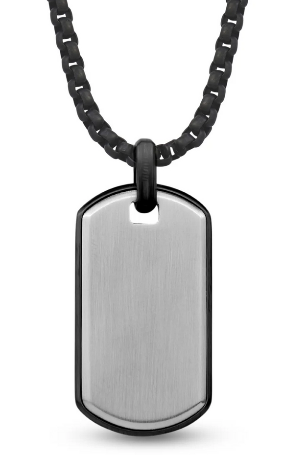 ARZ Reversable Matte DogTag Necklace GunMetal/Silver