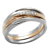 Ring - 2-Tone Rose Gold & Silver with CZ - 3 pc Stainless Steel