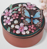 Trinket Box - Round w/Floral Butterfly