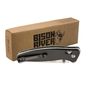 Bison River - Button Lock Folding Knife with Clip 4.5" Black