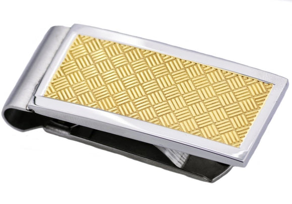 Blackjack Money Clip with Gold Hatch Design.
