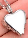 Ashes Necklace - Heart w/Angel Wing Edge