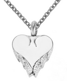 Ashes Necklace - Heart w/Angel Wing Edge