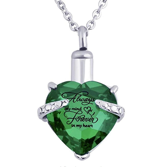 Ashes Necklace - Heart Always/Forever - Green & Red