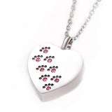 Ashes Necklace - Pawprint Heart w/Clear CZ