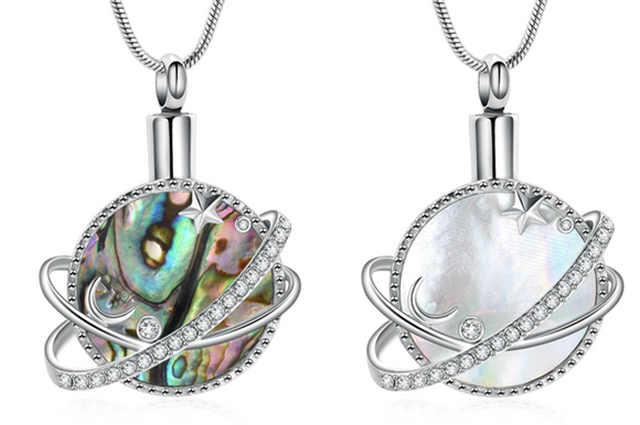 Ashes Necklace - Moon/Star/Orbit White Abalone