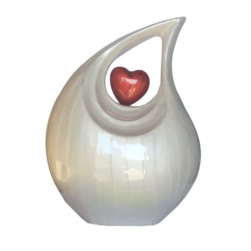 Urn - Teardrop w/Red Heart - Alum/Ivory