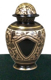 Keepsake Urn -Black/Brass with Shield.