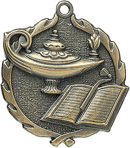 Lamp of Knowledge Sculptured Medal 1.75" - Ant. Gold