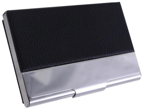 Business Card Case - PU Leather w/Silver Bar