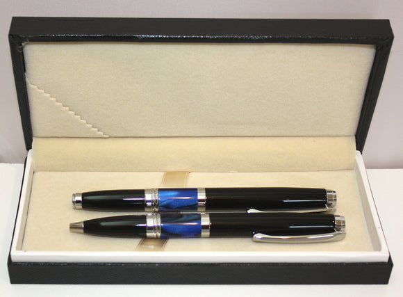 Pen Set - Bel Air BP/RB - Black w/blue marble