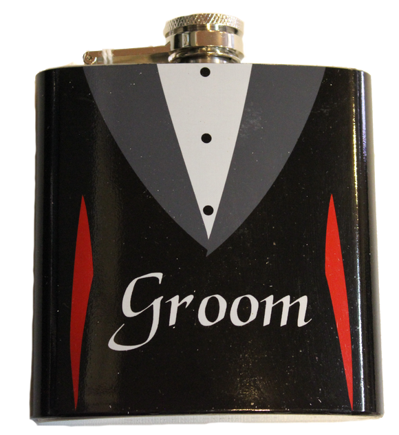 6oz Wedding Party Flask - Groom, Tuxedo.