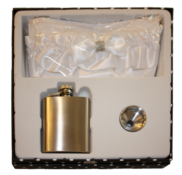 3oz Flask Set with White Garter 3pc.