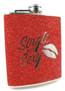 Flask - Red Glitter - Single & Sexy - 7oz