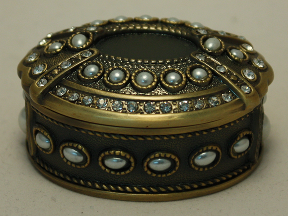 Trinket Box - Oval brass/jeweled