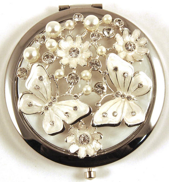 Compact - Pearl/Crystal Butterflies & Flowers