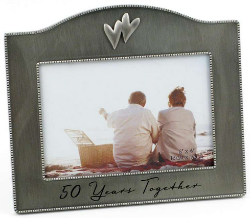 50th Anniversary Frame 4x6 - Hearts & Beaded Trim.