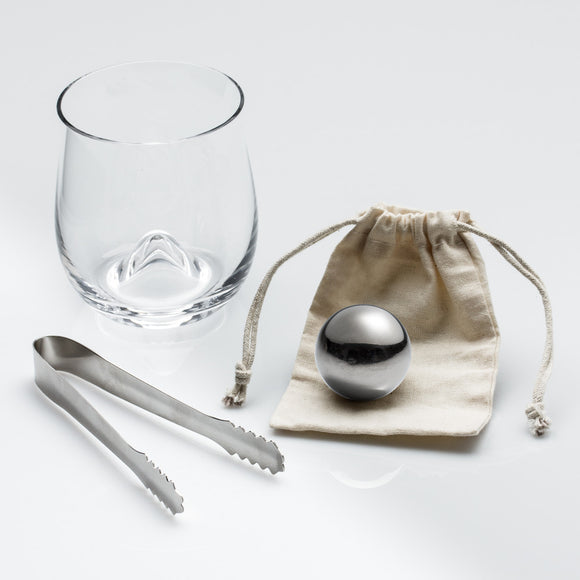 Rox & Roll Whisky Glass with Ice Ball, Tongs, Pouch.