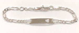 ID Bracelet Heart 6" Sterling Silver - 3/23 Figaro80
