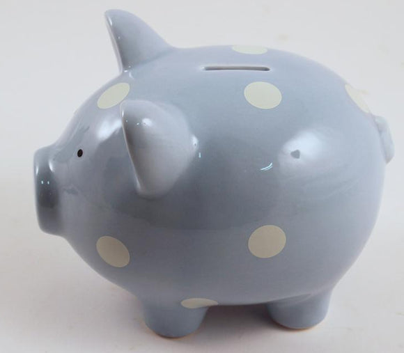Bank - Polka Dot Pig - blue