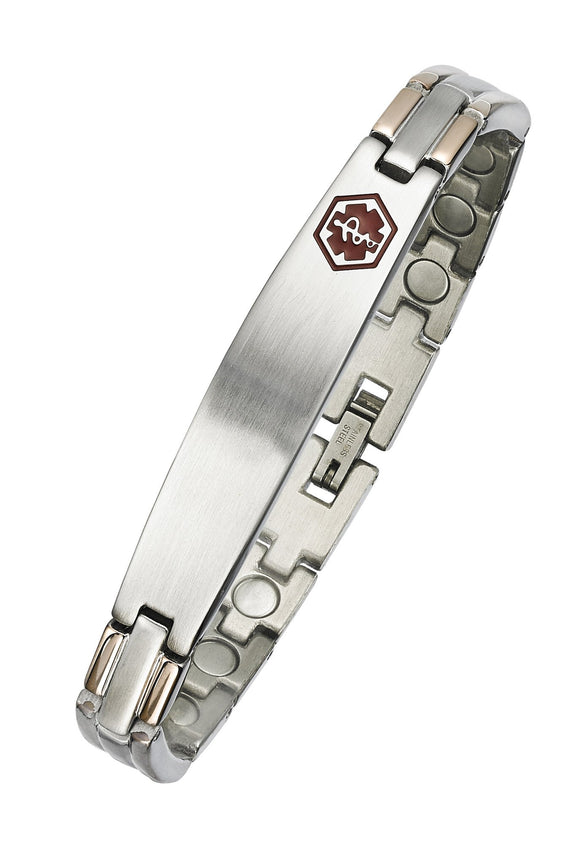 Alpine Medical Alert Magnetic Bracelet - Brushed Silver/RoseGold Stainless Steel