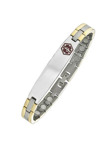 Alpine Medical Alert Magnetic Bracelet - Brushed Silver/Gold Stainless Steel